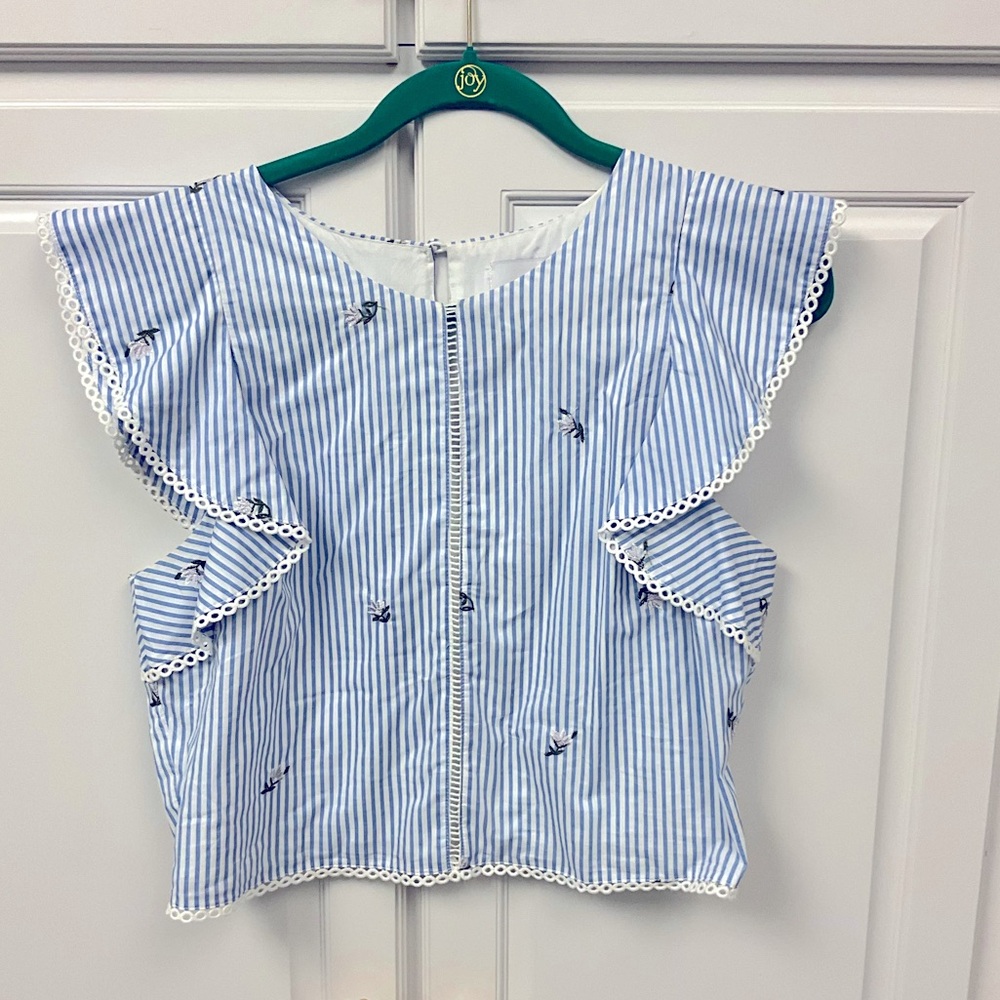 J.O.A (Just One Answer) Striped blue and white floral top